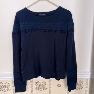 Banana Republic Sweater L Crotchet Trim Crewneck Sweatshirt Style Navy Blue
